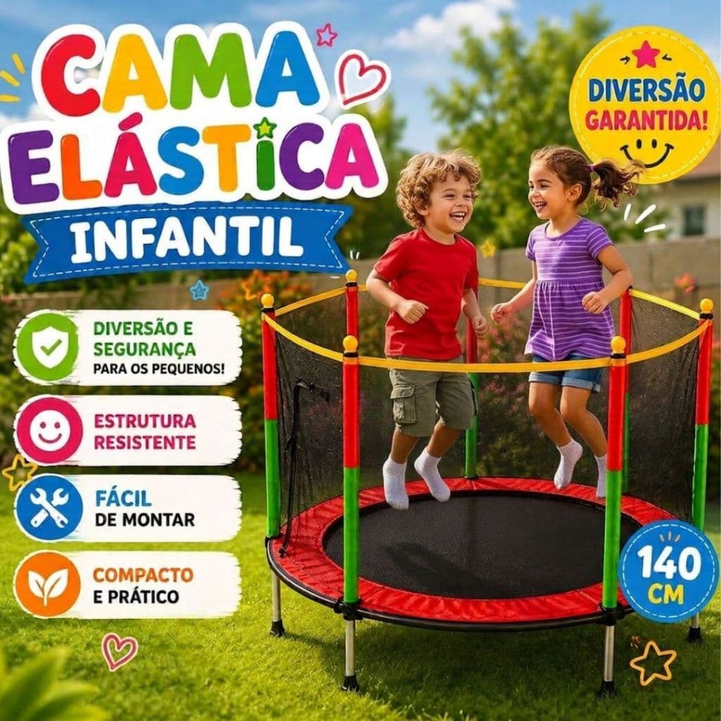 Cama Elástica Infantil 1,40m Pula Pula Com Rede Lona Proteção  Meninos Meninas Playground Casa Quintal Diversão Segura