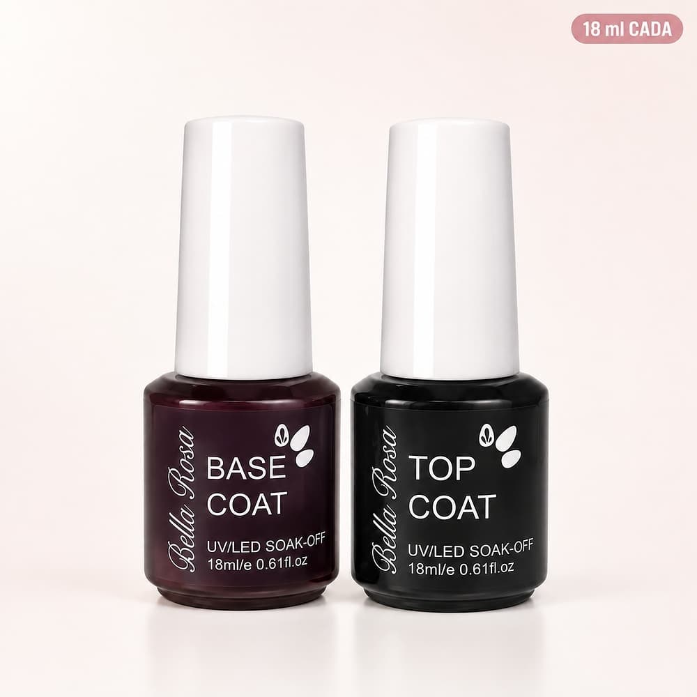 Kit Top Coat + Base Coat Bella Rosa 18ml Preparadores de Unha em Gel Led Uv