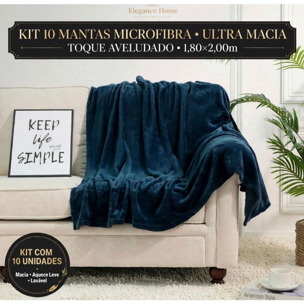 Kit 10 Mantas Casal Microfibra 2,00 x 1,80 mt