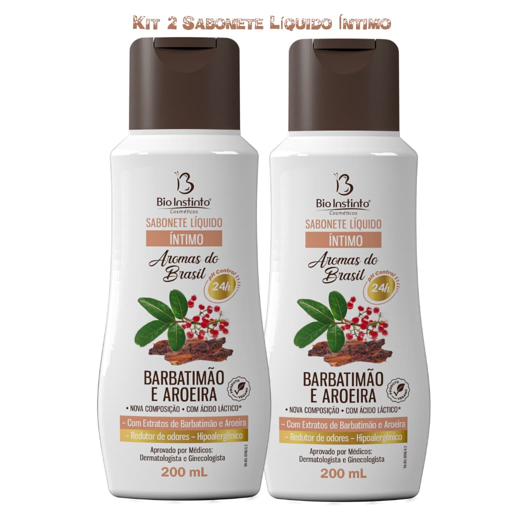 KIT 2 UN Sabonete Íntimo Barbatimão e Aroeira 200ml - Bio Instinto
