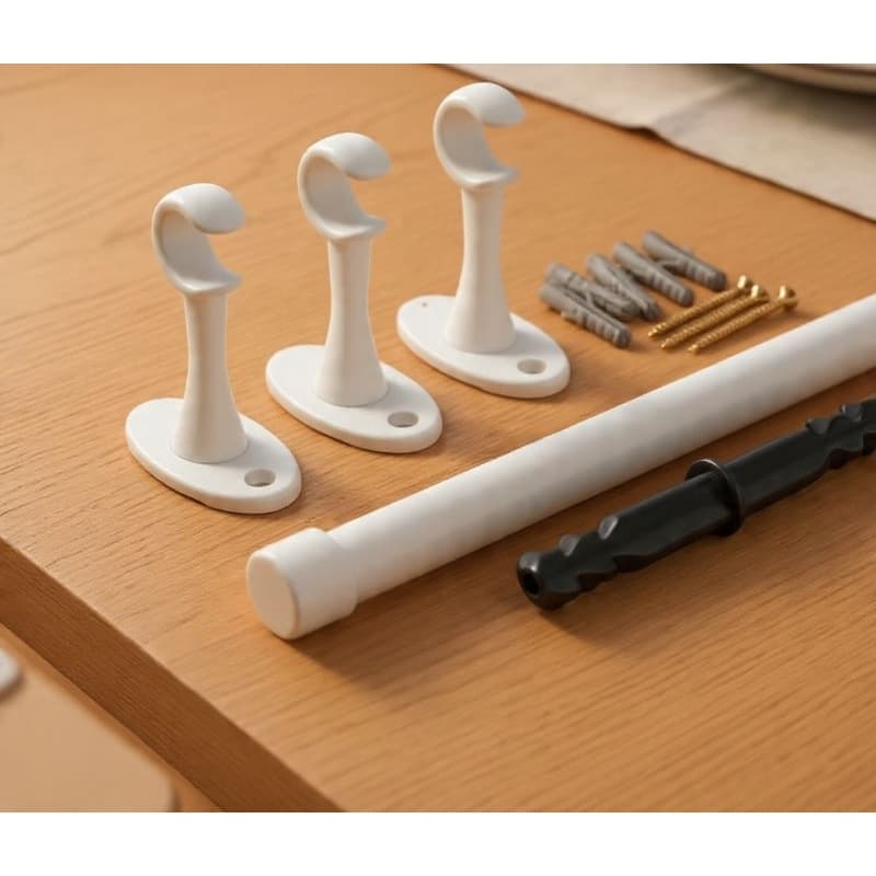 Varão Para Cortina 1,80m 19mm Fino Ferro Aço Kit Completo Com Suportes Ponteira Bucha Parafuso
