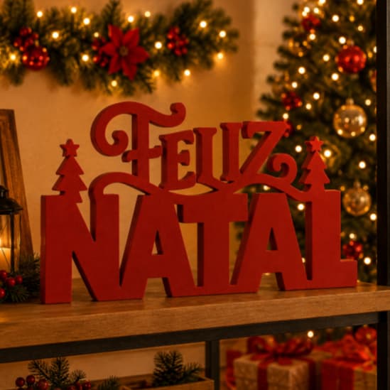Letreiro Feliz Natal Decoração Natalina Enfeite de Natal Mesa Estante Aparador