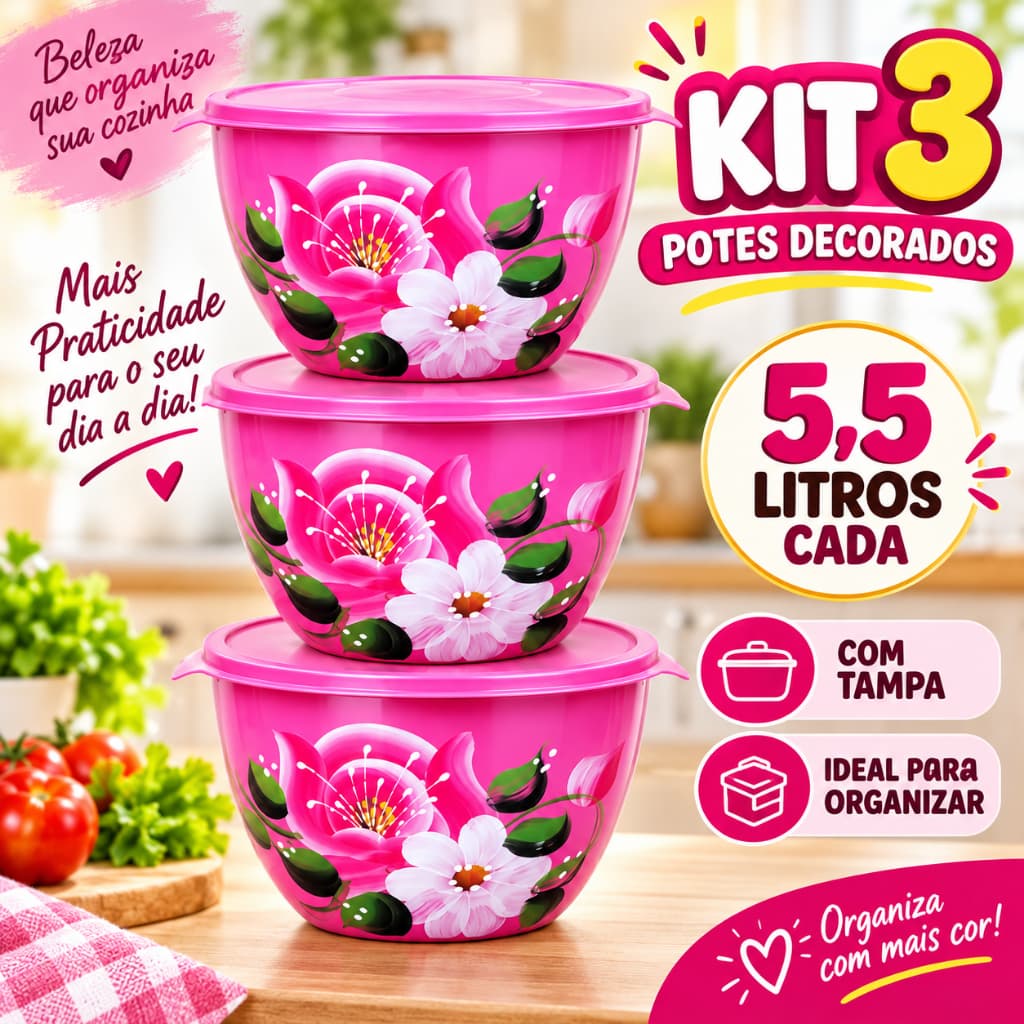Kit 3 Tigelas Bacia Bowl 5,5L Decorada Para Salada E Massas