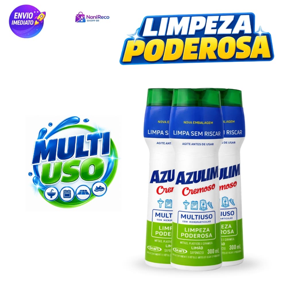 Azulim Cremoso Multiuso – Limpador Poderoso para Gordura Pesada, Fogão, Pia, Azulejos e Panelas