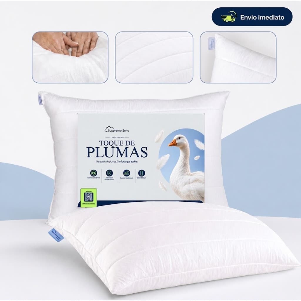 Kit 4 Travesseiro Toque de Plumas Antialérgico 60x40 Ortopédico Impermeável Premium