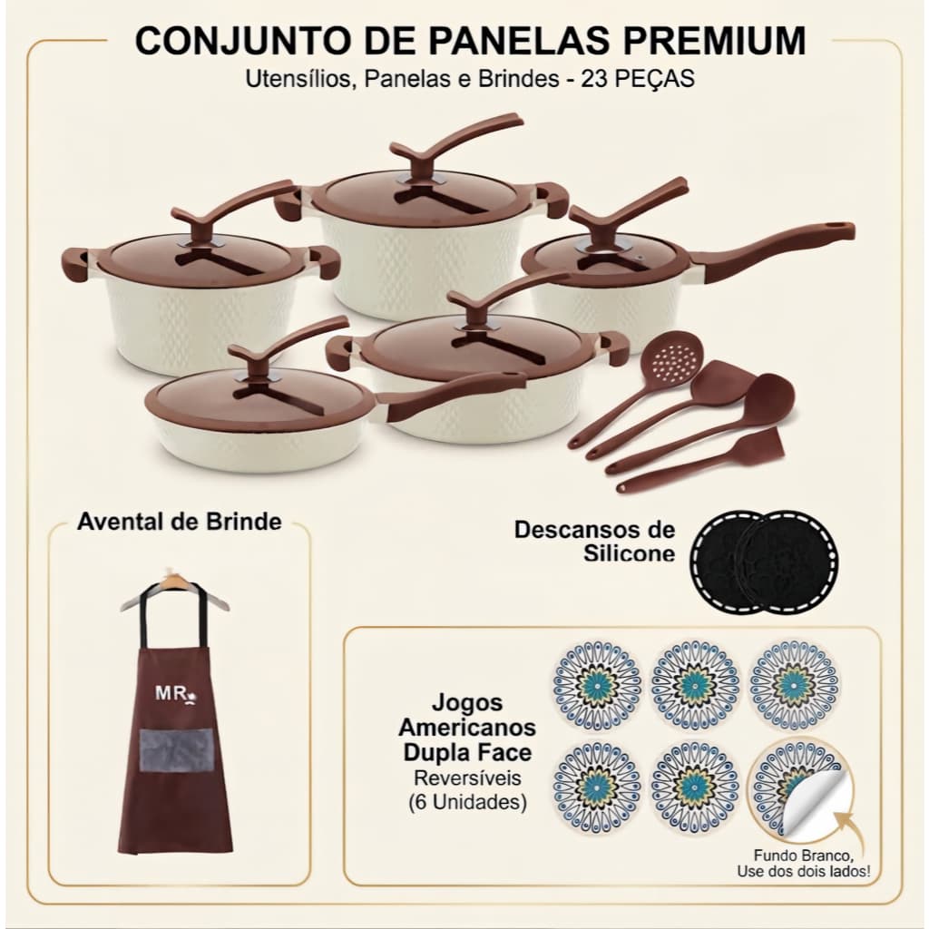 Conjunto Panelas 23 Peças Inox Luwave Com Utensílios De Silicone Gás e Elétrico e fogão de indução