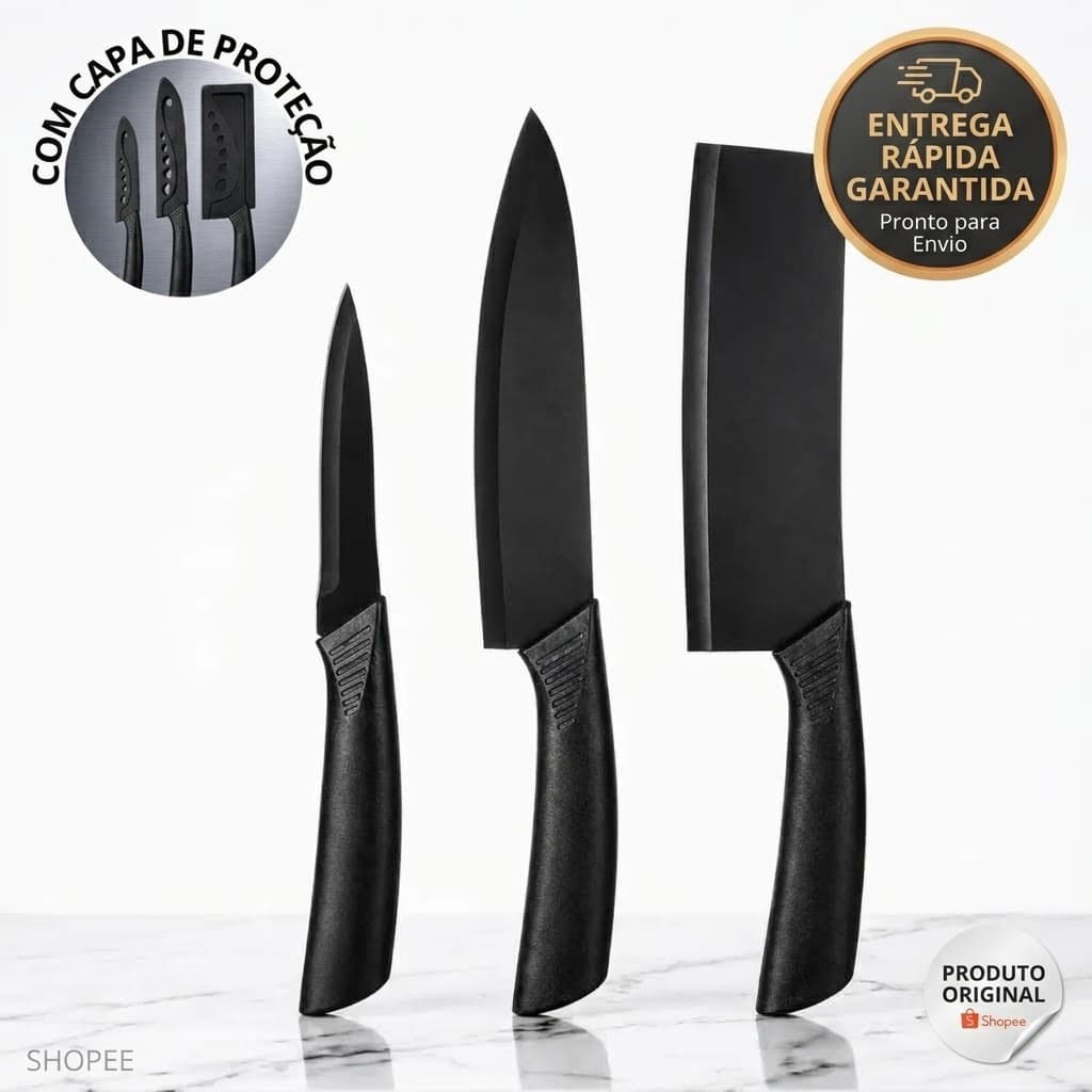 Jogo de Facas Inox 3 Peças Cozinha Faca do Chef Legumes Nakiri