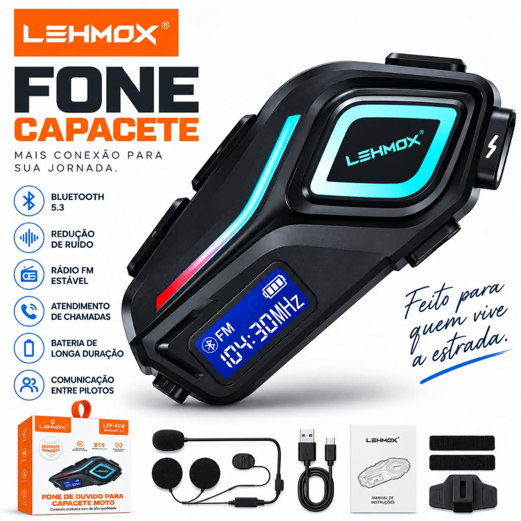 Fone para Capacete Moto Bluetooth 5.3 VELTRIX ONE | Intercomunicador Sem Fio + Rádio FM + Microfone