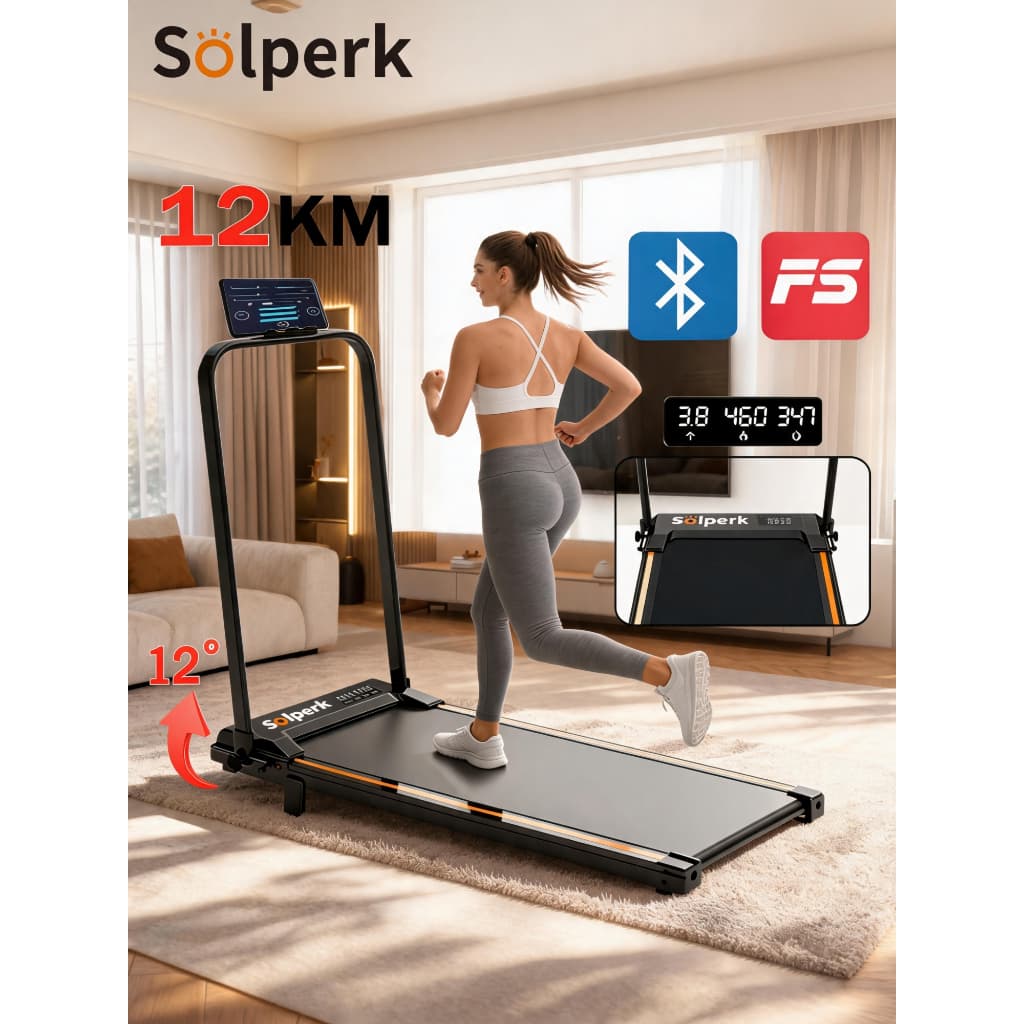 Solperk Esteira Ergométrica Elétrica 2.0HP Silenciosa Dobrável Bluetooth 12km/h 120kg Residencial