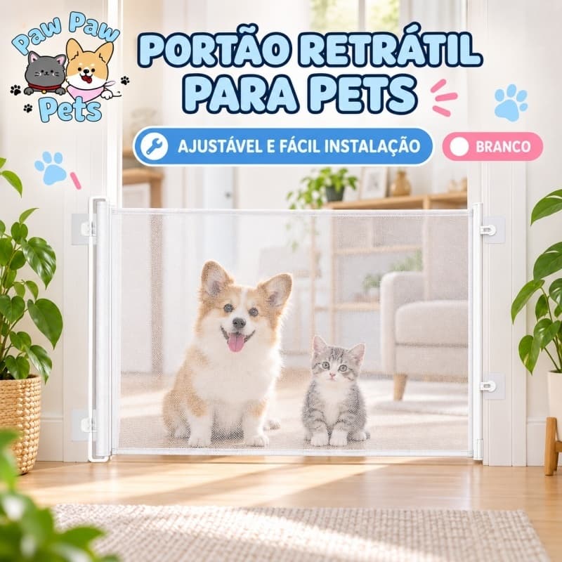 Grade de Proteção Retrátil para Cães e Gatos com Tela e Fixação Adesiva