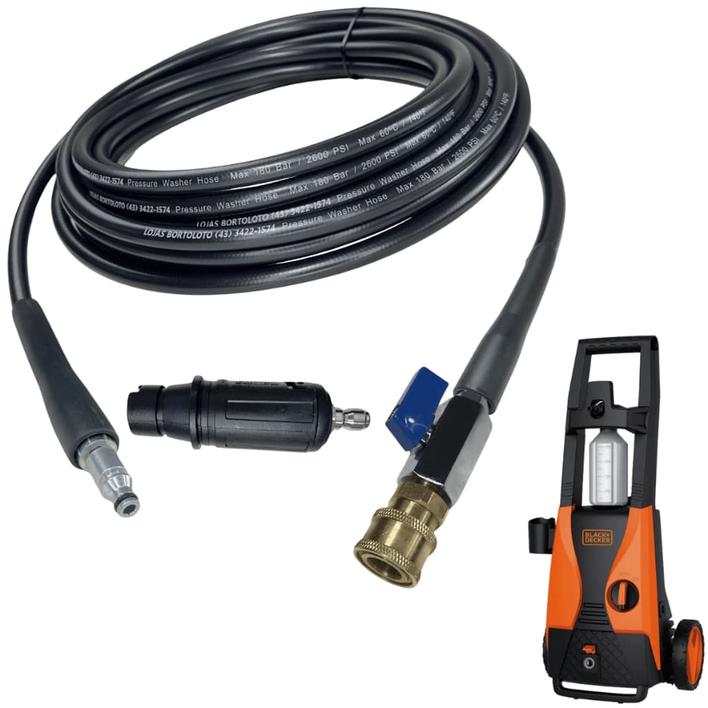 Mangueira Compatível com Black Decker Lavadora Alta Pressão PW1450 com Registro Bico Curto Esguicho