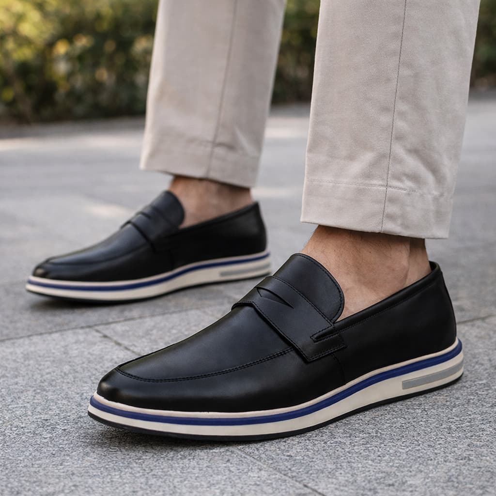 Sapato Loafer Sport Fino Mocassim Couro Legítimo Sola Branca Slip On Sapatênis Social Elegante