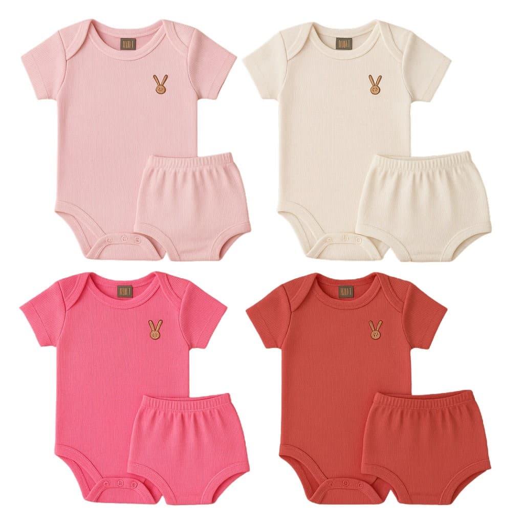 Kit 3 ou 5 Conjuntos Bebê Menina Body Manga Curta + Tapa-Fralda Verão Sortidos P ao GG