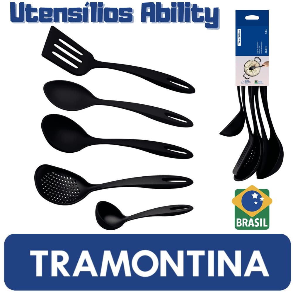 Jogo de Utensílios Tramontina Ability em Nylon Preto 5 e 4 Peças Casa Cozinha