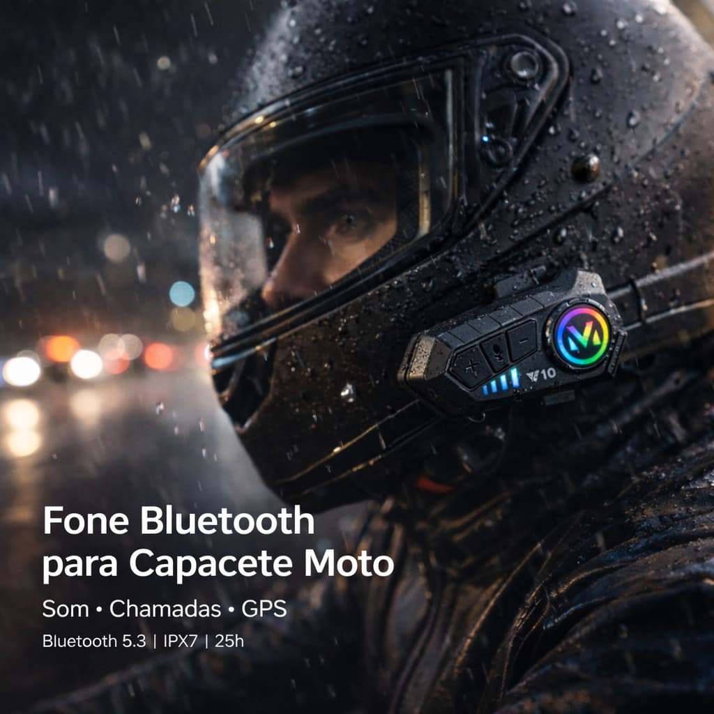 Fone Ouvido Capacete Bluetooth Motocicleta Headset sem Fio Rgb RESISTENTE A AGUA ip 67  POTENTE