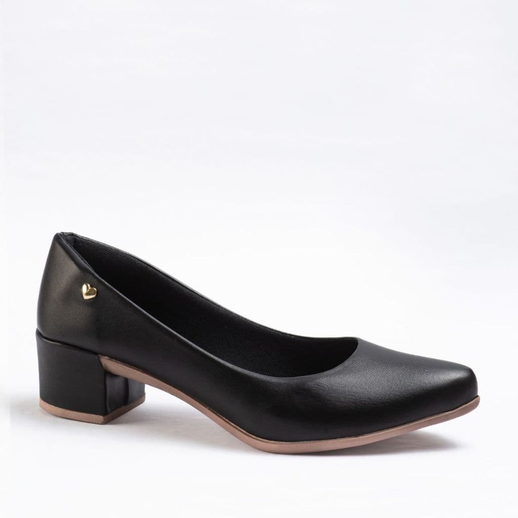 Scarpin Feminino Napa Salto Bloco Bico Fino Com pingente