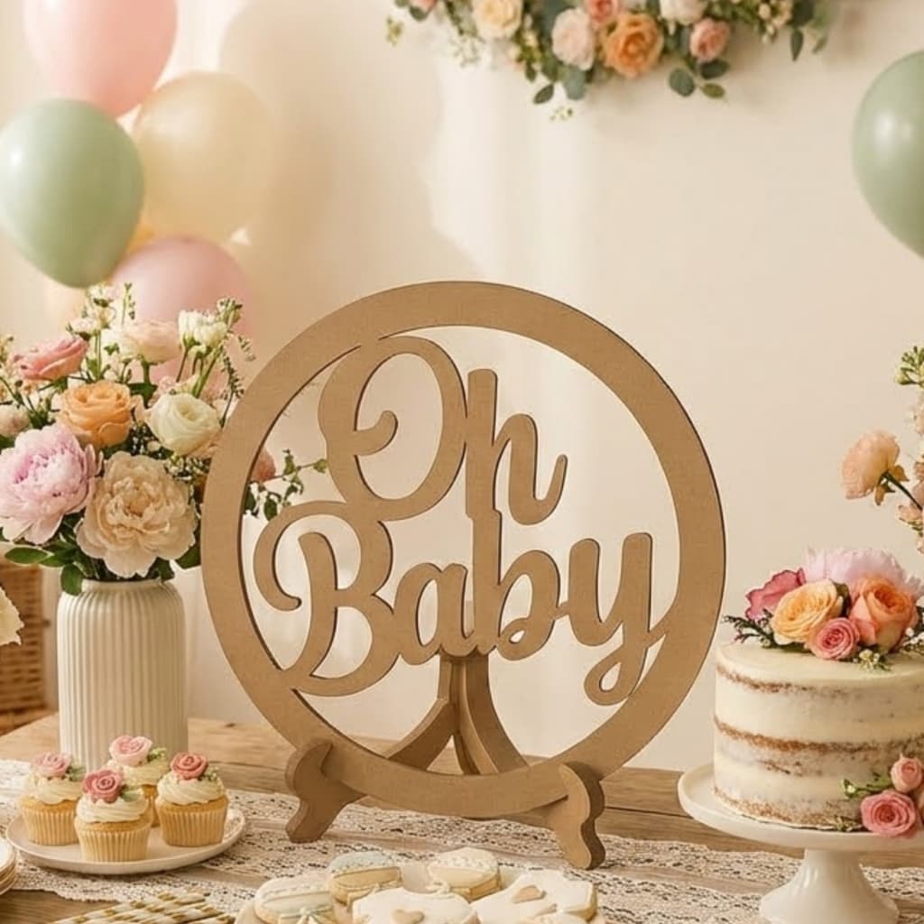 Letreiro “Oh Baby” em MDF Cru – Perfeito para Chá Revelação e Chá de Bebê