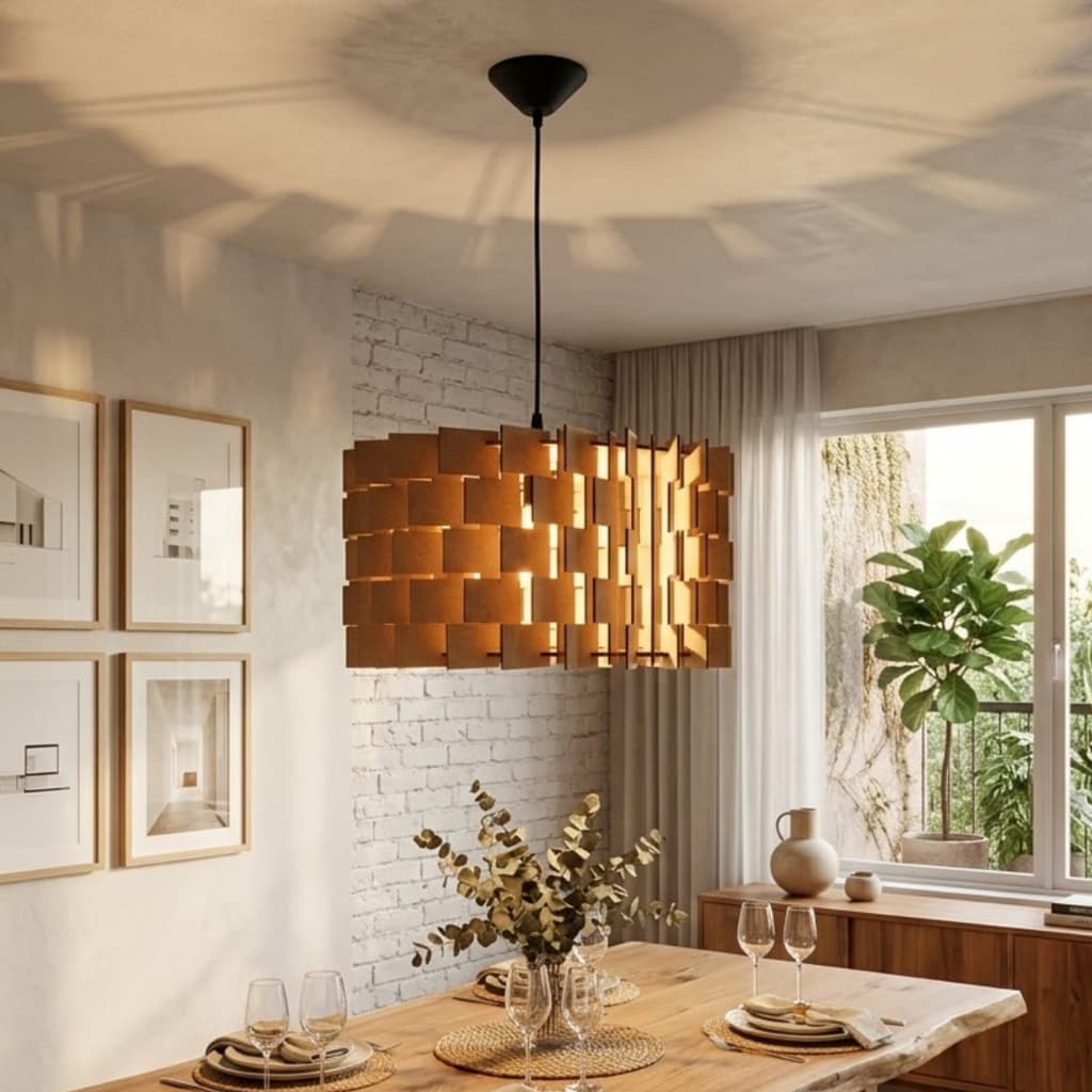Lustre Desconstruído Teto Pendente Luminária Madri Mdf Cru