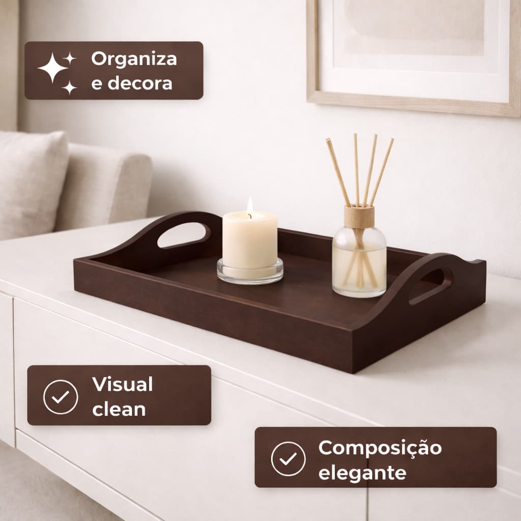 Bandeja Vintage para Servir MDF 30x22 Marrom Imbuia