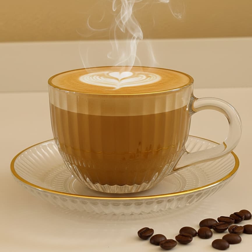 Jogo de Xícaras de vidro Fio De Ouro 200ml Com Pires Jogo de Café Luxo - Para Mesa Posta E Cantinho Do Café