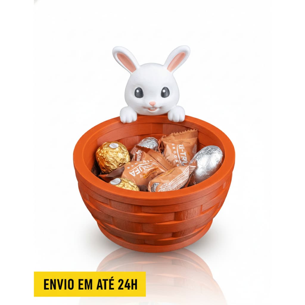 Cesta de Páscoa com Coelho Espiando  Porta Ovos e Doces Bombom Premium Presente Surpresa Elegante