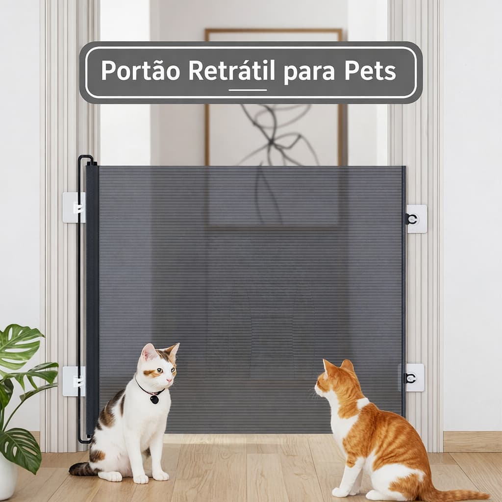 Portão Retrátil para Pets Grade de Segurança Sem Furos para Cachorro Gato Porta Escada