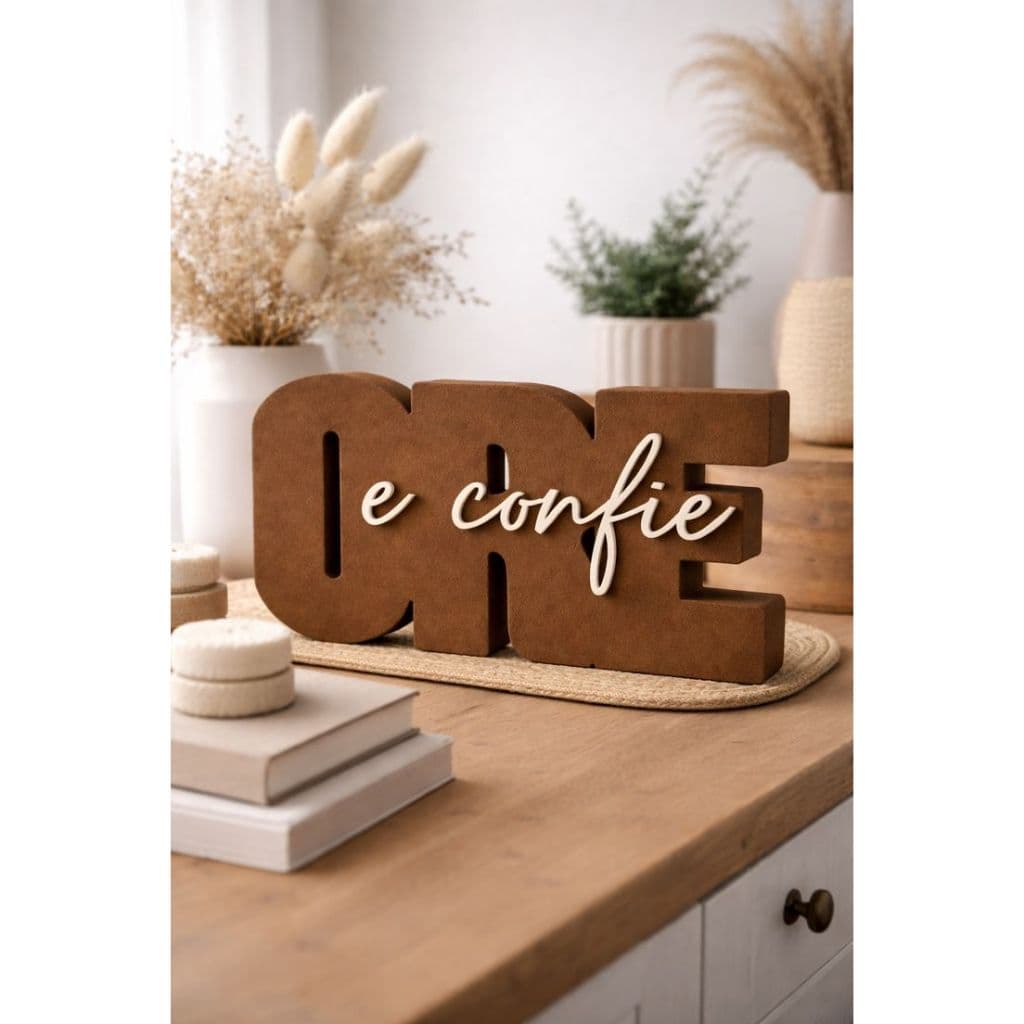 Palavra, Letras, Decoração, Placa Decorativa “Ore e Confie” em MDF 9mm