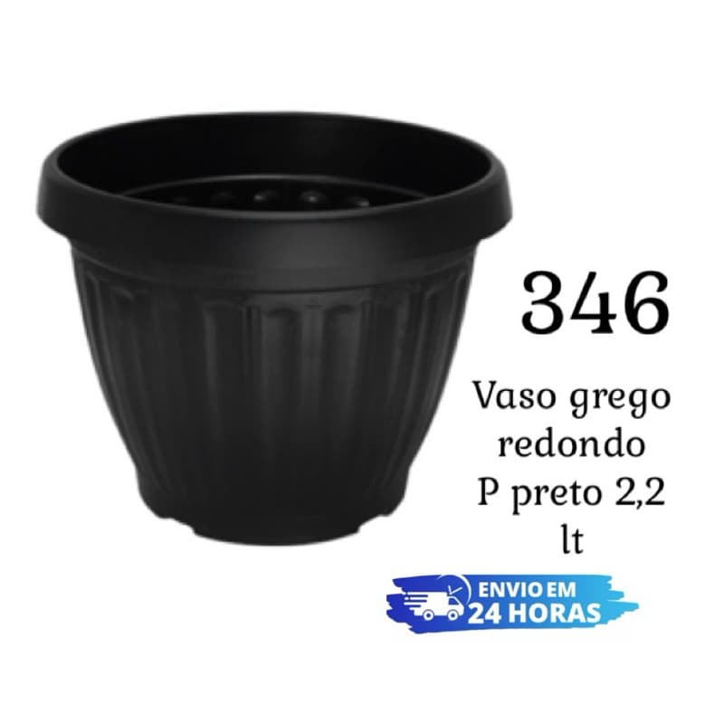 Vaso Grego Redondo Pequeno 2,2 Litros Preto – Ideal para Plantas, Flores e Decoração