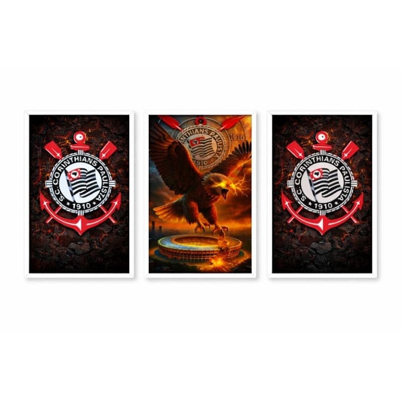 kit 3 quadros Corinthians decorativos moderno para sala quarto torcedor oficial