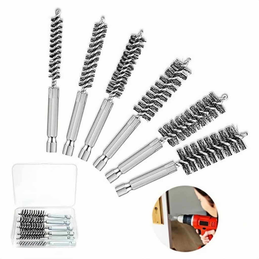 6 Escovas Tubular Aço 8-10-12-15-17-19mm Canos Dutos Limpeza