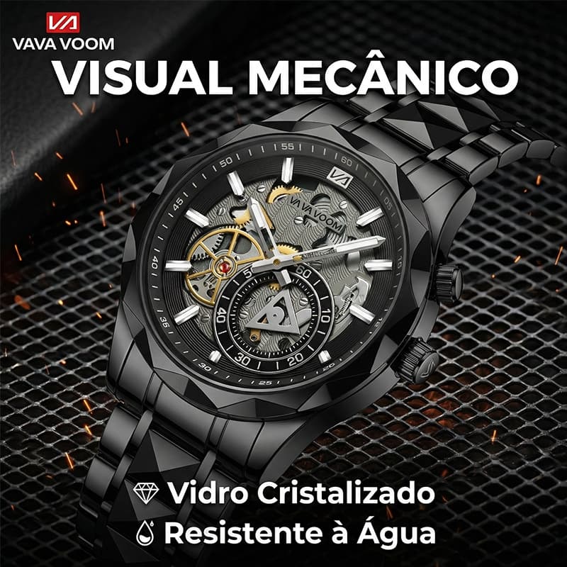 Relógio Masculino VAVA VOOM 2734 Pulseira Corte Diamantado Visual Mecânico Executivo Original