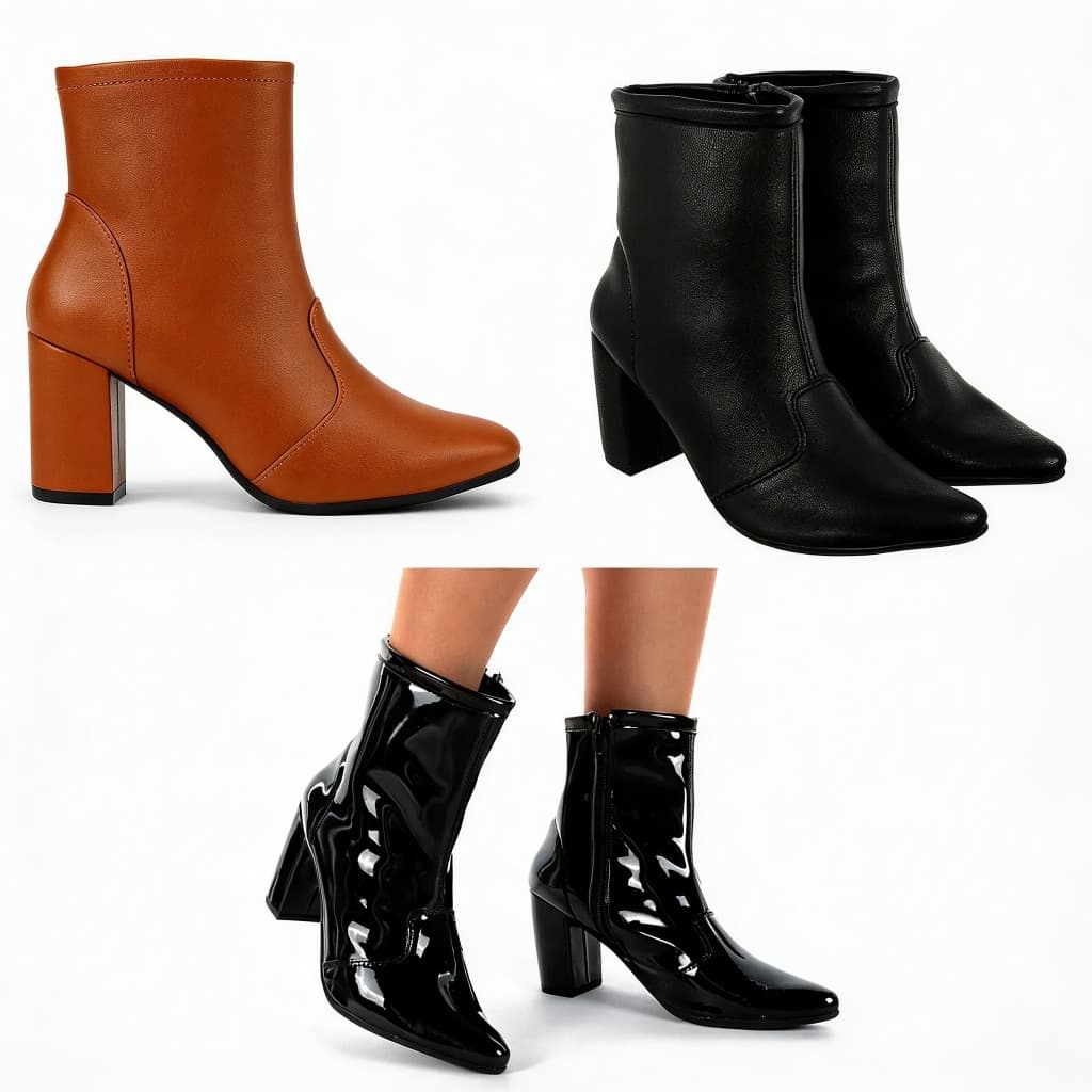 Kit Com 2 Botas Feminina Cano Curto Salto Medio Bico Fino Salto Grosso Confortavel Tendencia Inverno