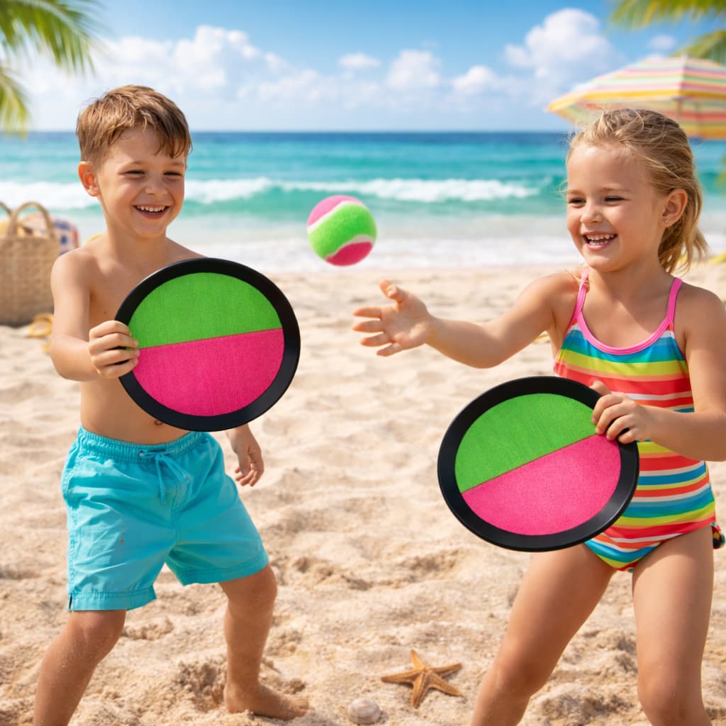 Kit 2 Raquetes Velcro + Bola Esporte Bateu Colou Infantil Jogos para Praia Para Familia Toda