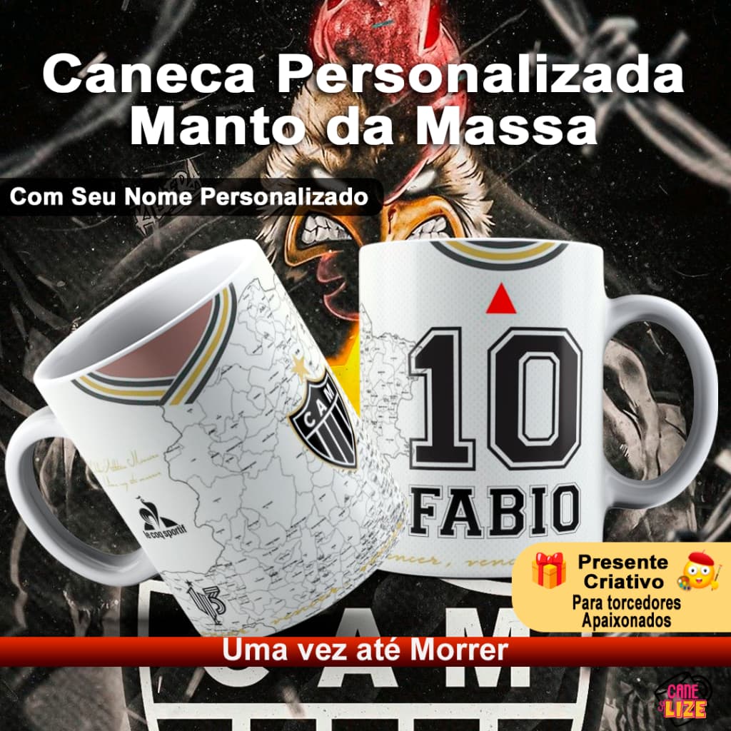 Caneca Manto da Massa Personalizada com Nome e Número | Atlético Mineiro | Galo | Xicara | Copo