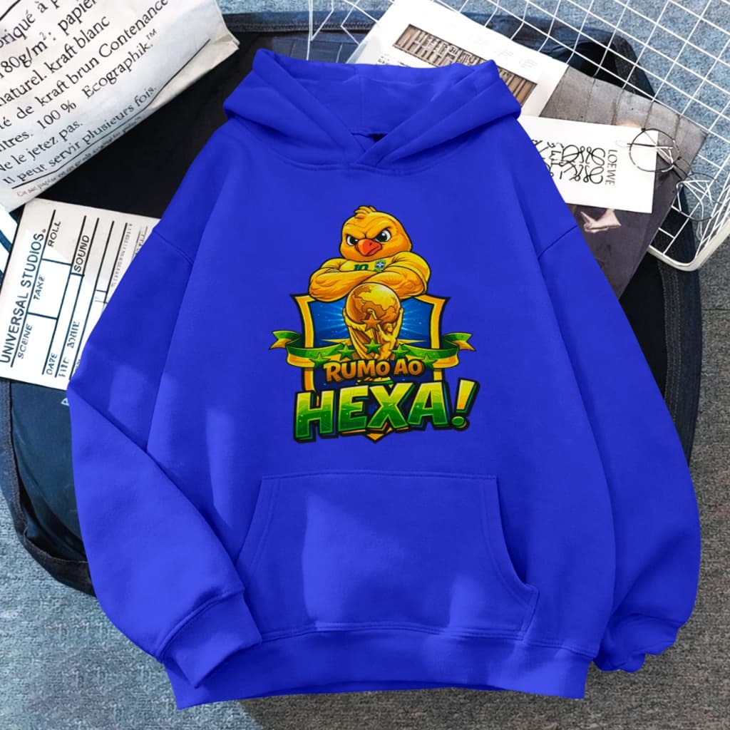 Blusa de Frio Brasil Canarinho Hexa Moletom com Capuz Streetwear Algodão Macio