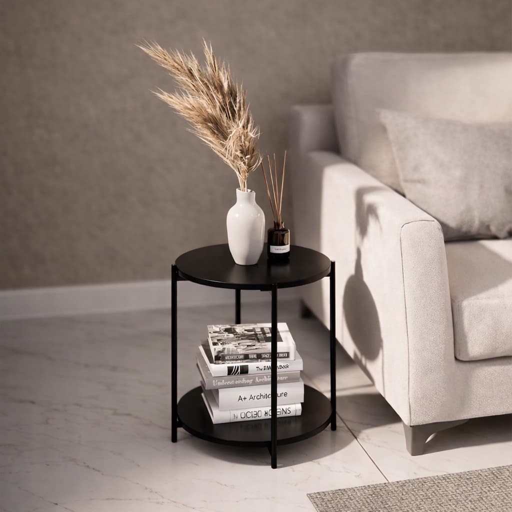 Mesinha Lateral Decoração Redonda Articulada Dobrável Tampo Duplo Mdf Luxo