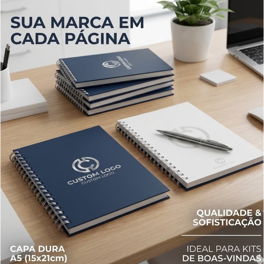 kit 20 Bloco de notas personalizado A5 15x21 CAPA DURA