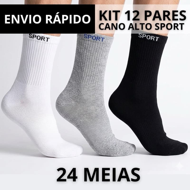 Meia Cano Longo Masculino Algodão Sport Grossa