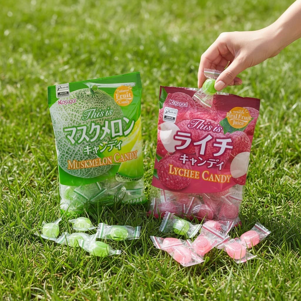 Pacotes Bala Lichia Melão  Importada Japonesa Oriental Japão Kasugai 115g - Doces Orientais