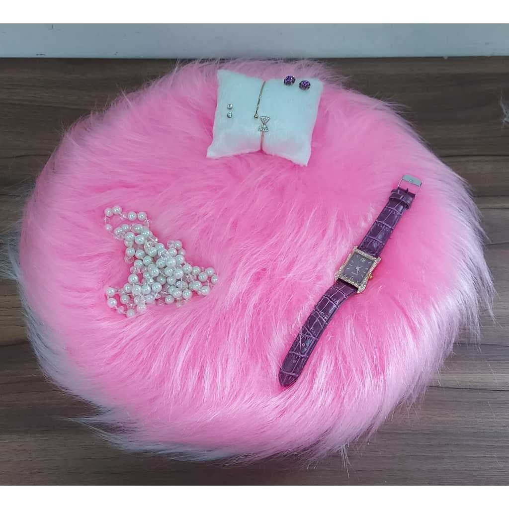 MINI TAPETE 30CM PELO ALTO REDONDO DUPLA FACE PELUCIA FUNDO FOTO UNHAS E MANICURE
