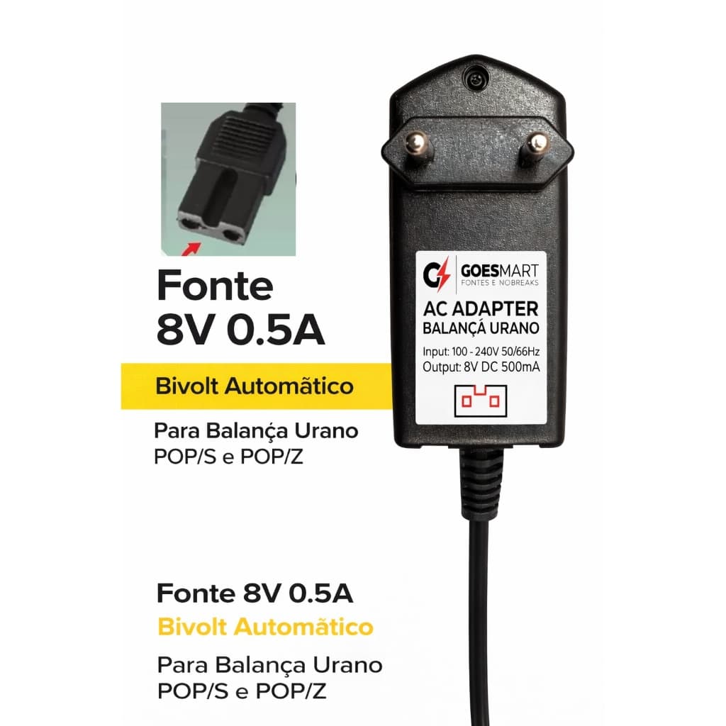 Fonte 8V 0.5A Bivolt P/ Balança Urano POP/S POP/Z