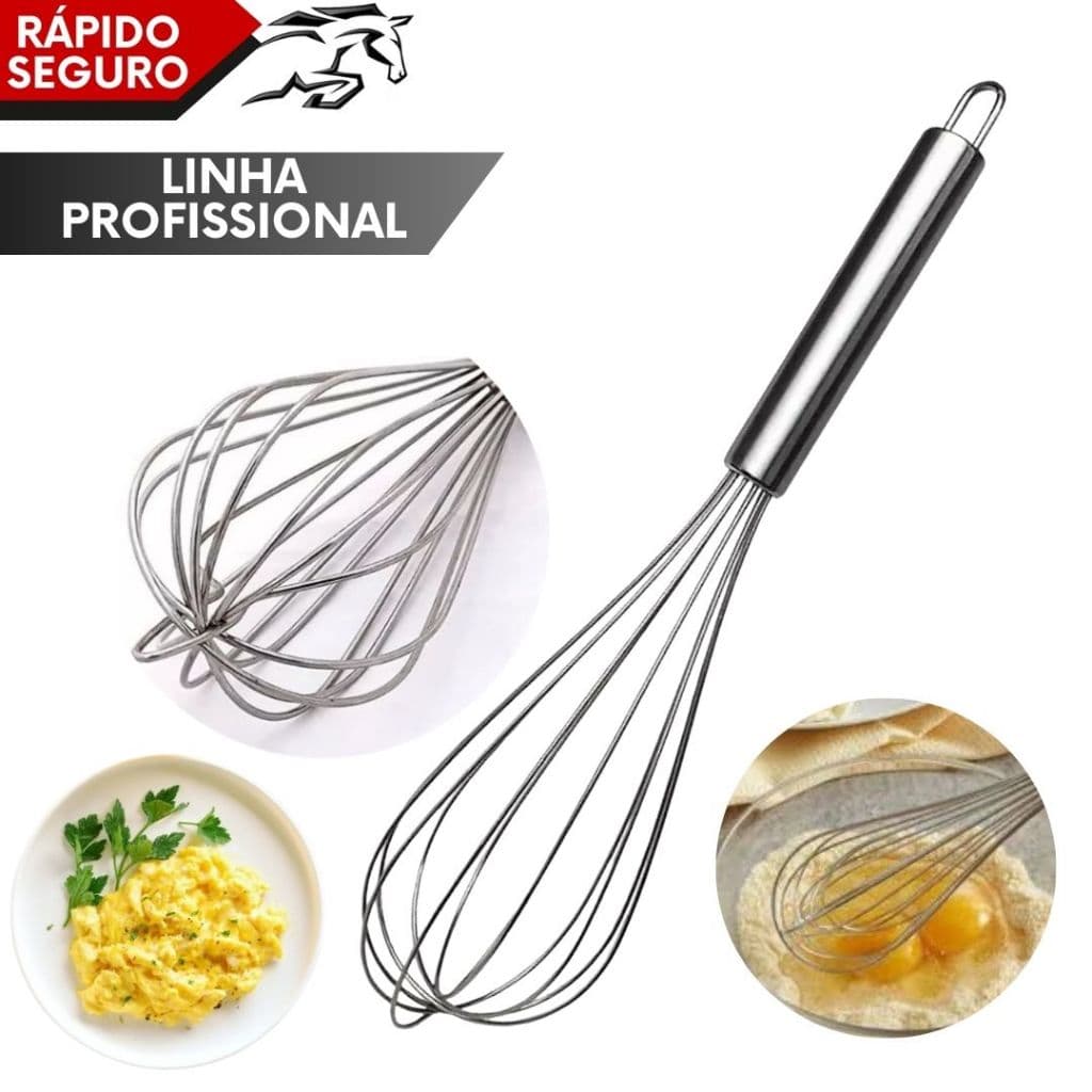 Batedor de Ovos Claras Fuet Fouet Aço Inox Profissional 27cm