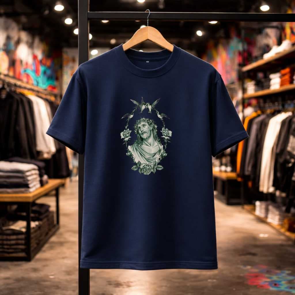Camiseta Unissex 100% Algodão Confortável Estampada Imagem Religiosa Jesus Coroa de Espinhos Amor Fé Cristã Casual