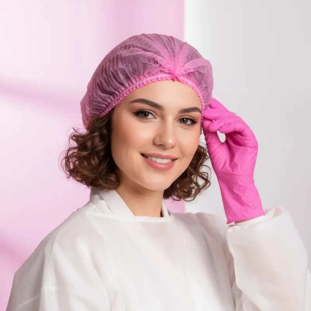 Touca Rosa Tam. Único hospitais, clínicas, consultórios e médicos, Descartável TNT Sanfonada C/100