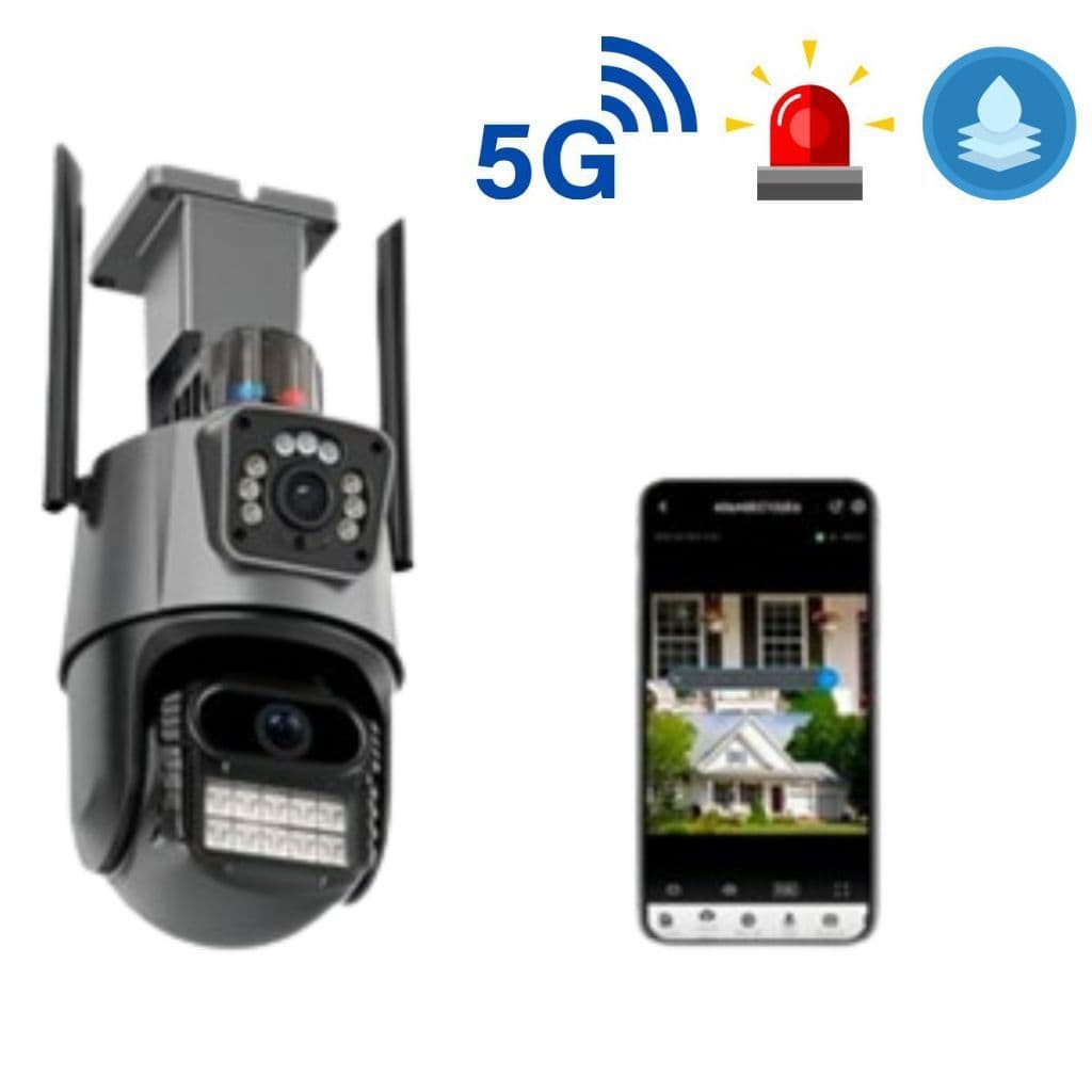 Câmera Segurança 5G Wifi IP Lente Dupla Yoosee Visão Externa Prova D'água Com Sirene Alarme Full-HD