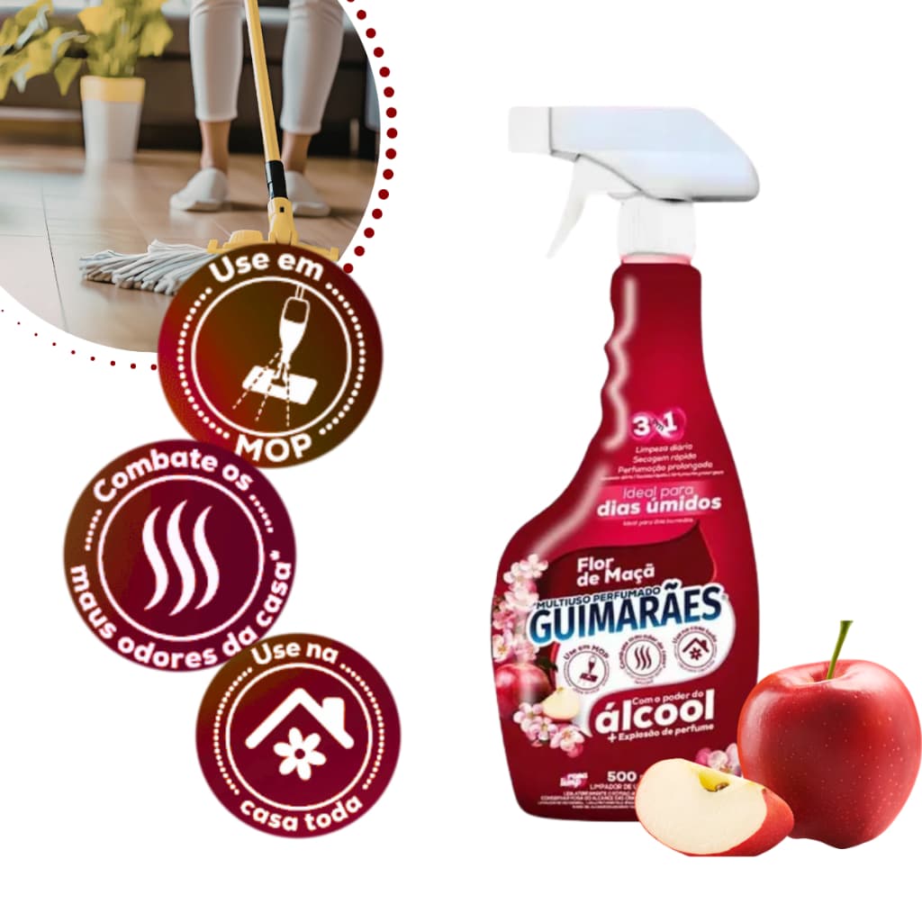 Limpador Multiuso Guimarães 500ml Flor de Maçã Alcool Limpa Brilha Casa Cheiro Intenso Casa Toda