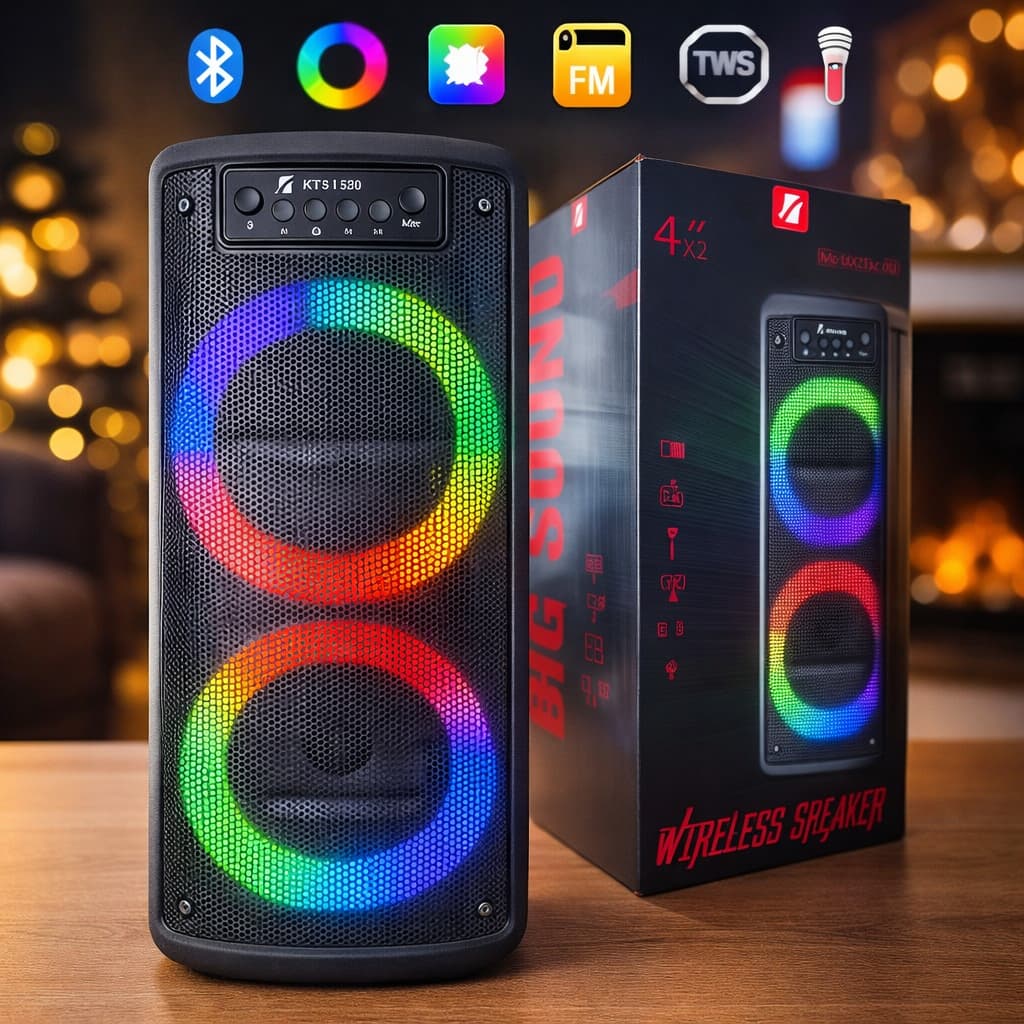 Caixa de Som Bluetooth Portátil Potente PMPO 2000w LED RGB USB FM IPX6 para Festas