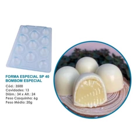 Forma Bwb Sp 40 Trufa Bombom Especial Silicone 3 Partes Profissional Cod-3500 (Sp Especial)
