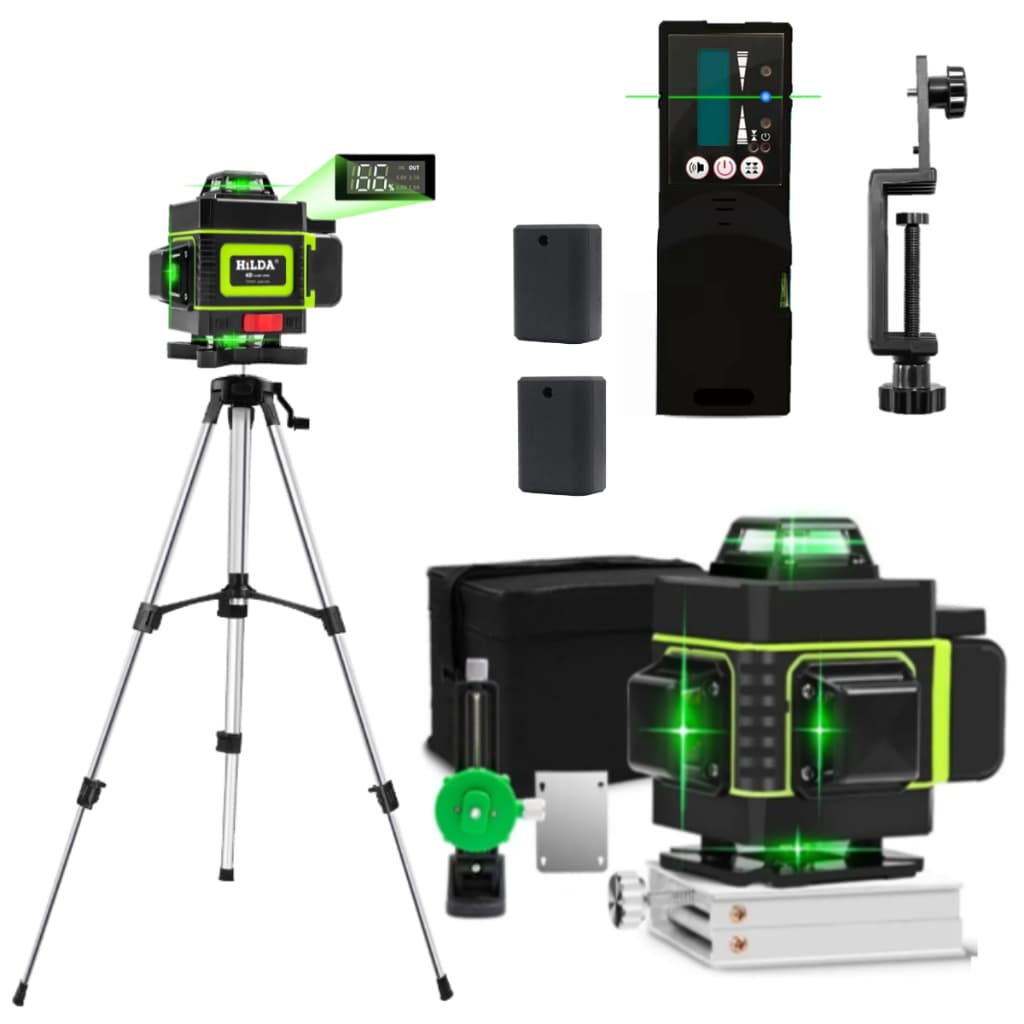 Nível A Laser 16 Linhas Verdes Display 2 Baterias Controle  Base Elevatória Tripé 1,2m Receptor