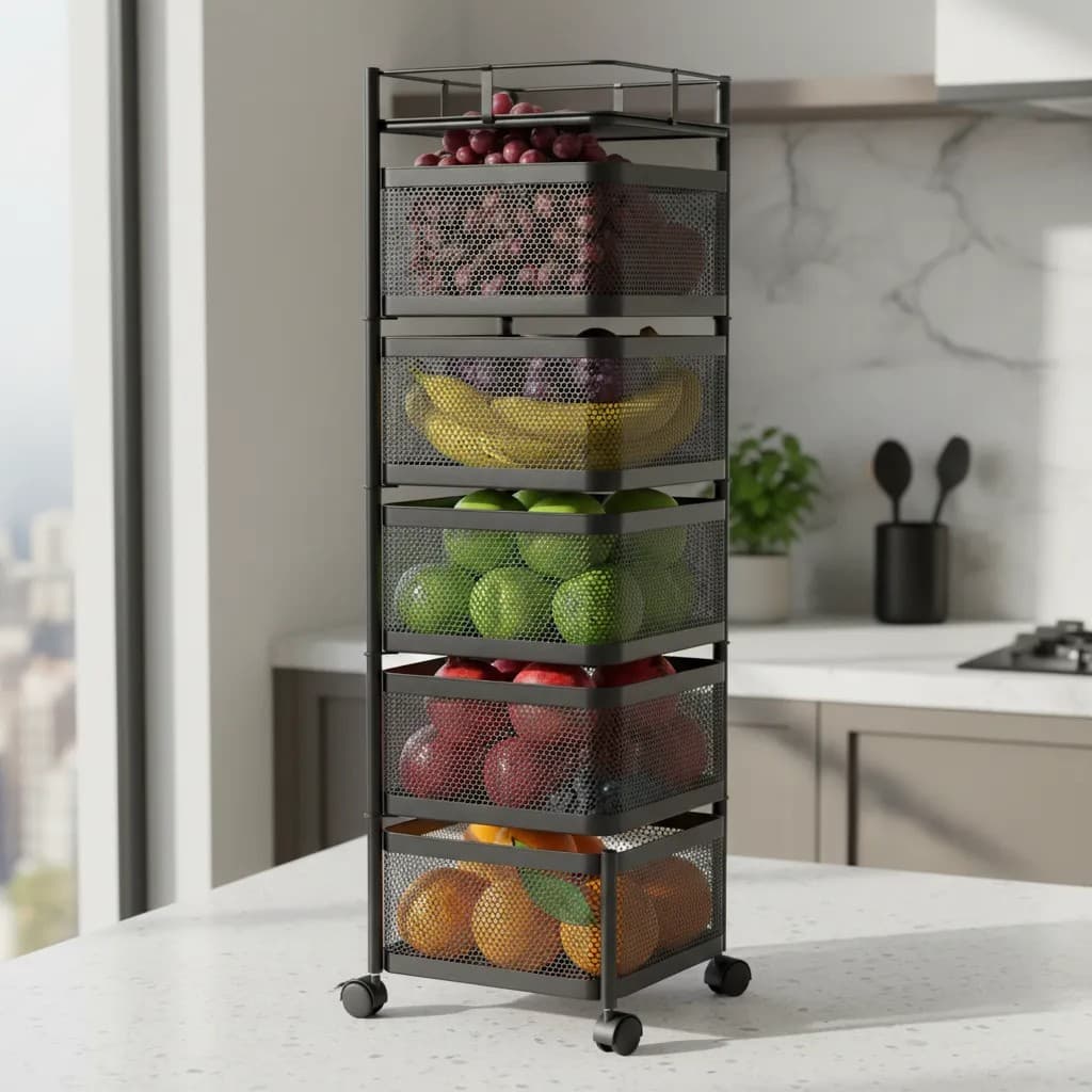 Fruteira Nicho de Chão Quadrada com 5 Divisórias Preta ou Branca de Metal Multiuso Organização Estilo para Toda a Casa